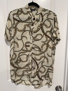Short-Sleeve Chain Print Button-Down Shirt - Cream by LIP SERVICE